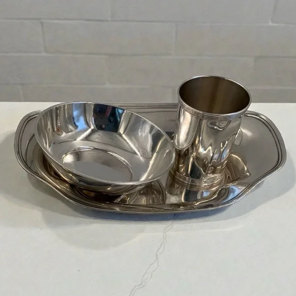 Vintage Sterling Silver Lot: Bread Tray, Bowl, Mint Julep Cup, 487 Grams, Marked - Picture 14 of 16